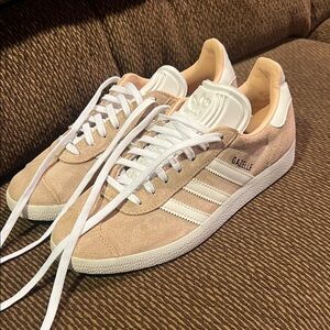 Adidas Gazelle Tan and White Sneakers